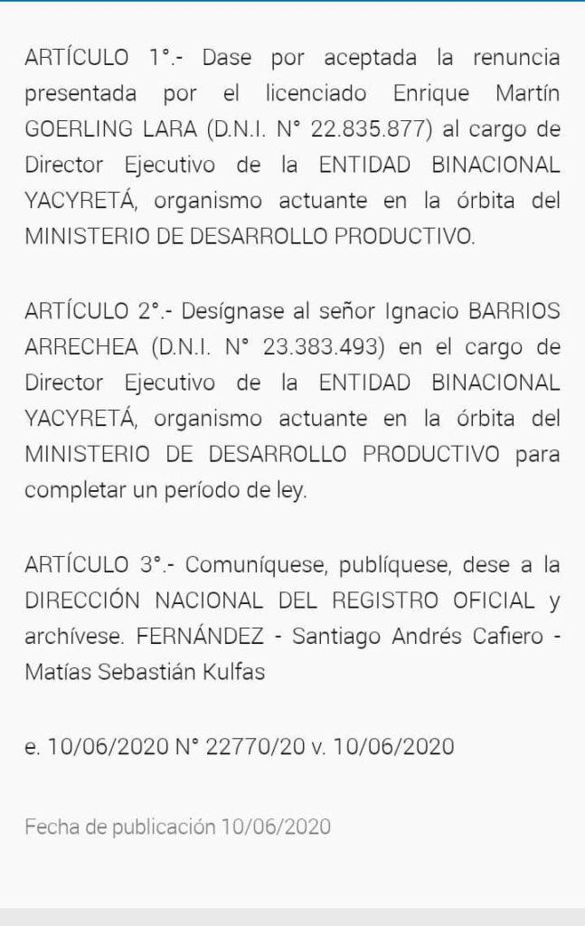 Ignacio Barrios Arrechea es el nuevo titular de la EBY 3 2024