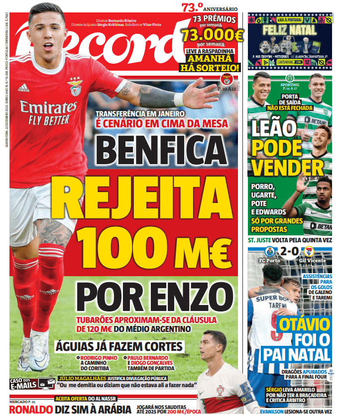Benfica rechazó 100 millones de euros por Enzo Fernández: el monto que pide el club portugués 3 2023